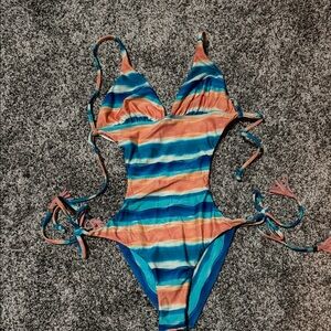 Striped Multicolor Women Swim One Piece
